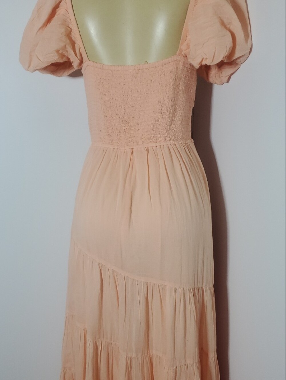 FREE PEOPLE Sundrenched Maxi Dress Peach Puff with Puff Sleeves Size L - Picture 8 of 15
